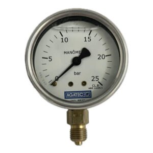 Manômetro 63mm Vertical 0-25 com glicerina Agatec