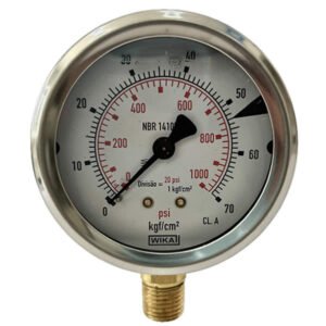 Manômetro 63mm Vertical 1000×70 com glicerina modelo 213.53.063