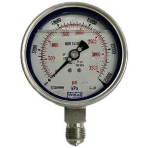 Manômetro 100mm Vertical 3500x25000 com glicerina modelo 233.50.100
