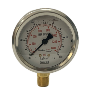 Manômetro Wika 63mm Vertical 1400×100 com glicerina modelo 213.53.063