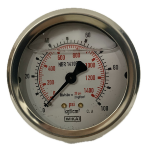 Manômetro Wika 63mm Horizontal 1400×100 com glicerina modelo 213.53.063