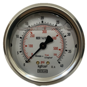 Manômetro Wika 63mm Horizontal 550×40 com glicerina modelo 213.53.063